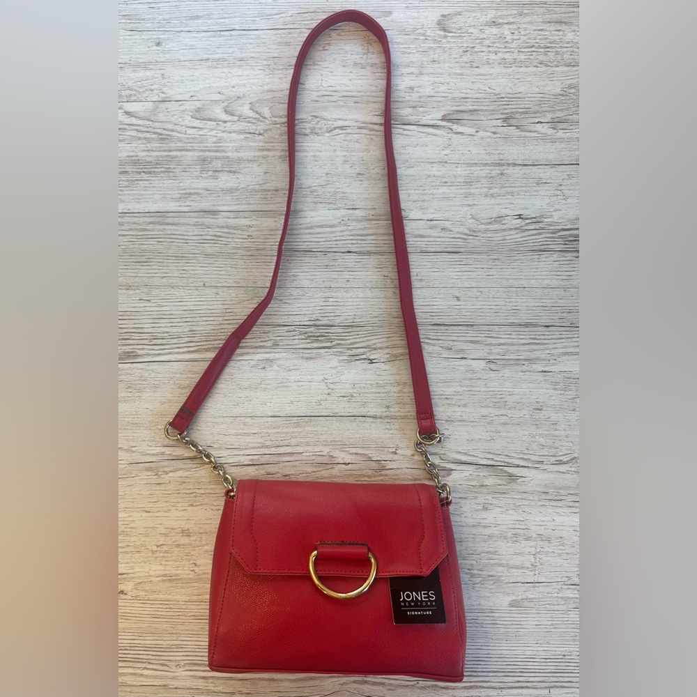 Jones New York Red Crossbody Bag with Gold Chain Accent
